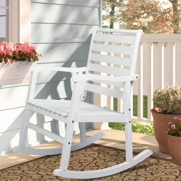 Carey Modern Slat-Back 300-Lbs Support Acacia Wood Patio Outdoor Rocking Chair - JONATHAN Y